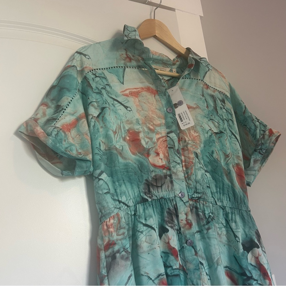 Soft Surroundings waterfront shirt dress abstract teal size M NWT - Picture 3 of 11
